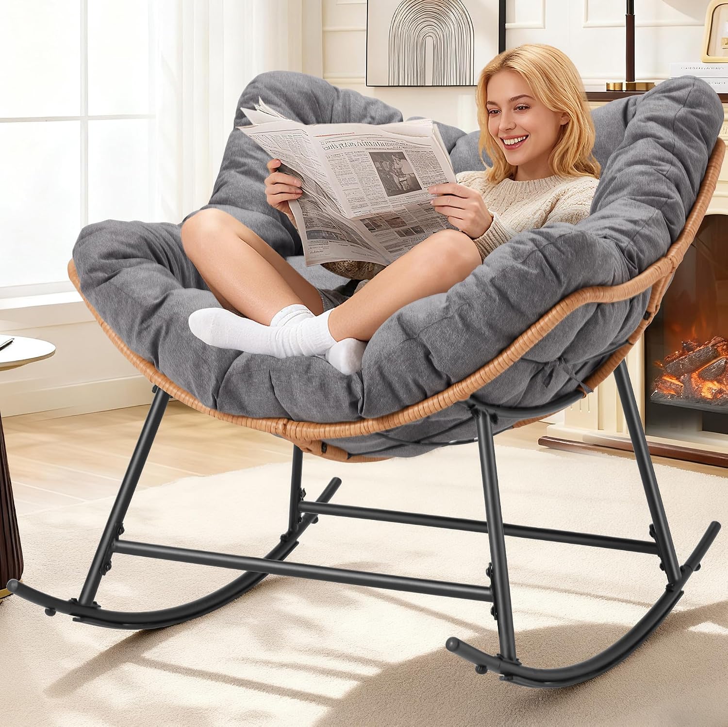 Outdoor Furniture No Cushions - Kursi Goyang Rotan Outdoor dengan Bantalan