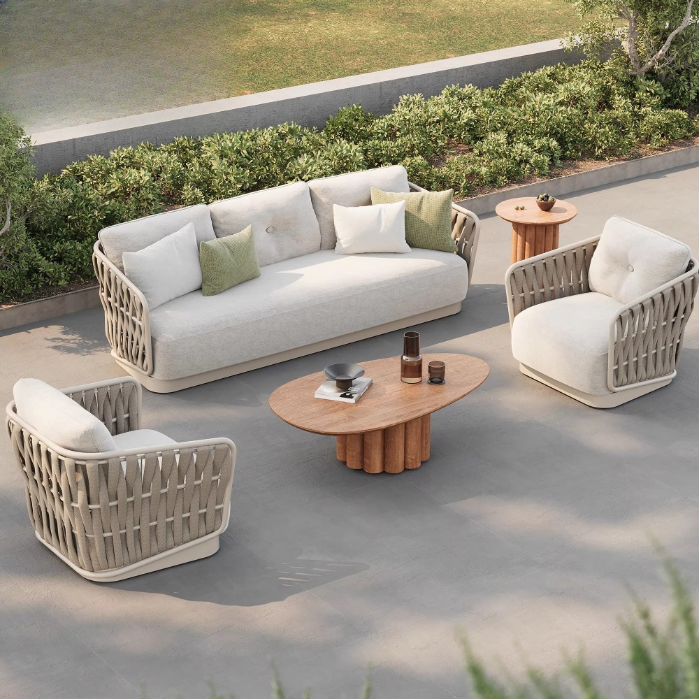 Rattan Lounge Set - Set Sofa Taman Mewah Desain Tali