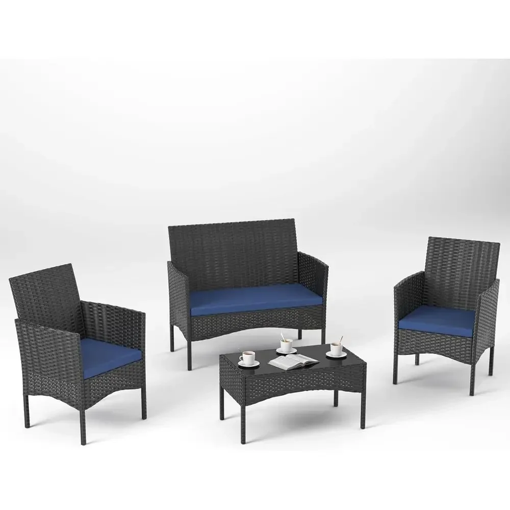 Outdoor Furniture Loveseat - Set Furnitur Teras Luar Ruangan 4-Potong: