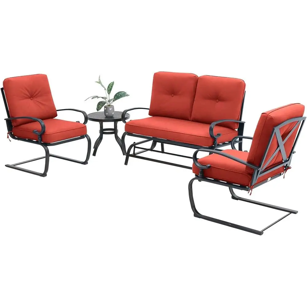 Outdoor Furniture Loveseat - Set Furnitur Teras Besi Tempa Merah