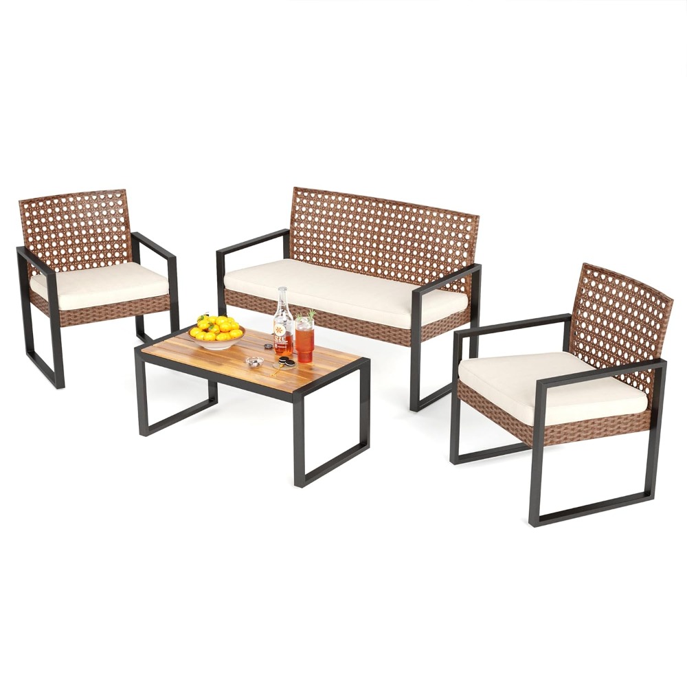 Outdoor Furniture Loveseat - Set Furnitur Rotan Teras untuk 4