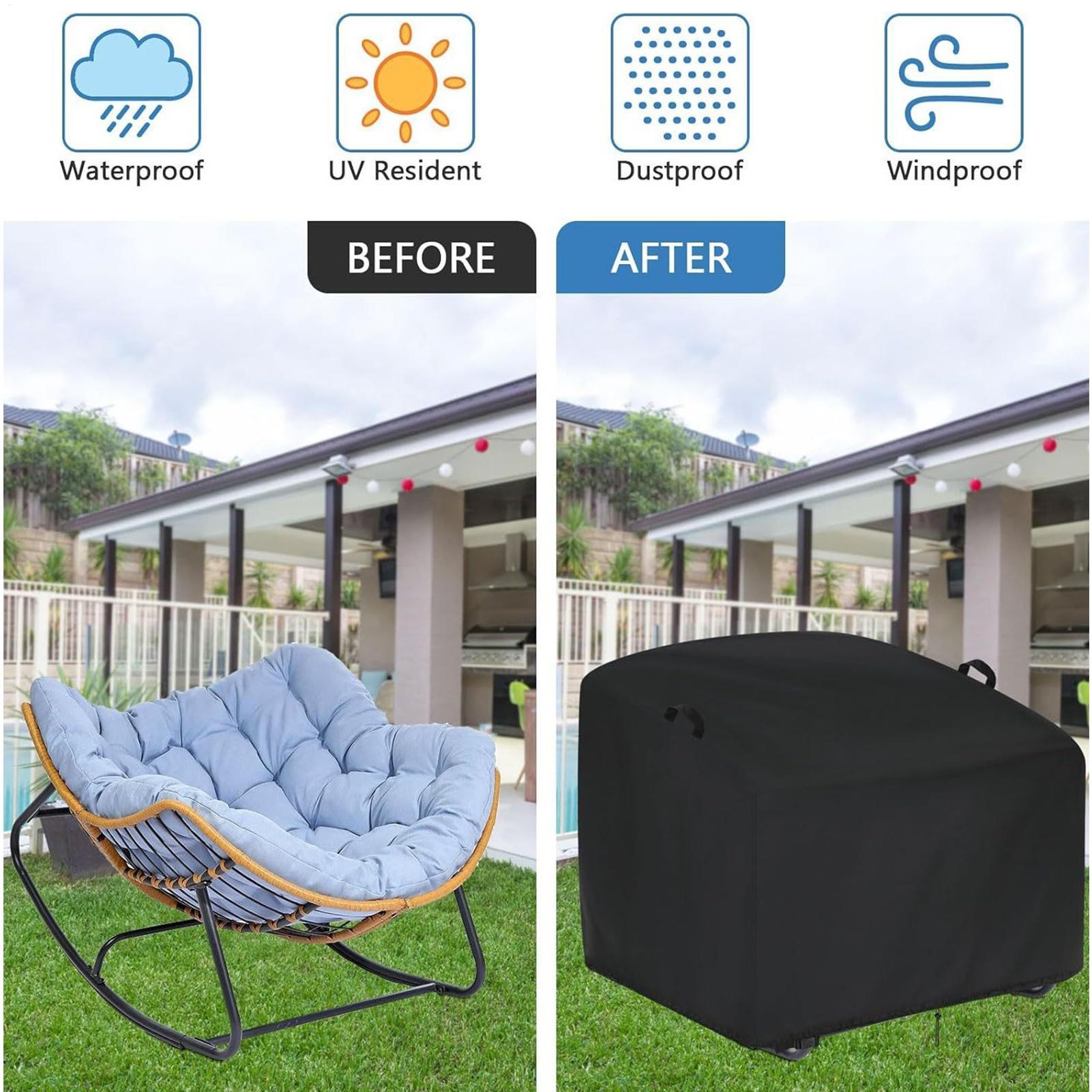 Rattan Lounge Set - Penutup Kursi Goyang Tahan Air, Pelindung