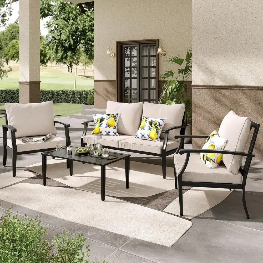 Outdoor Furniture Loveseat - Set Furnitur Teras Luar Ruangan 4-Potong: