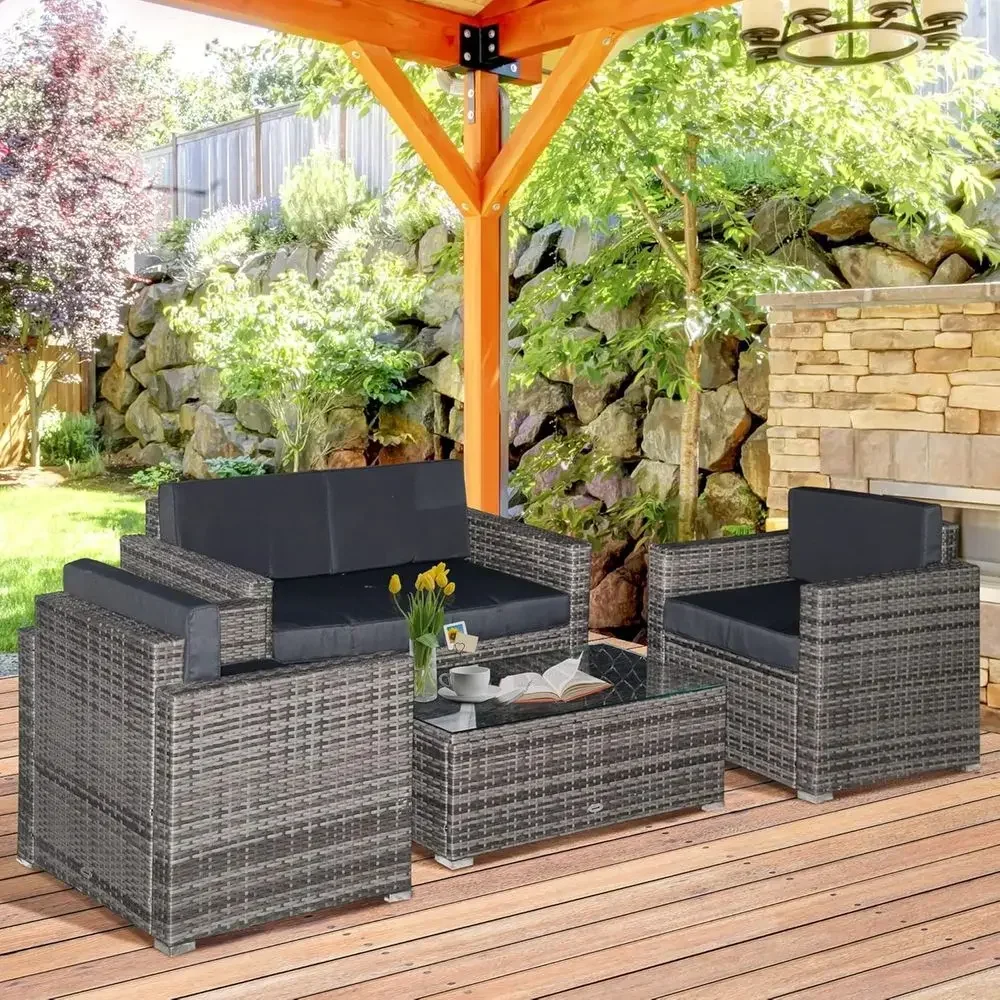 Outdoor Furniture Loveseat - Set Furnitur Anyaman Luar Ruangan 4-Potong