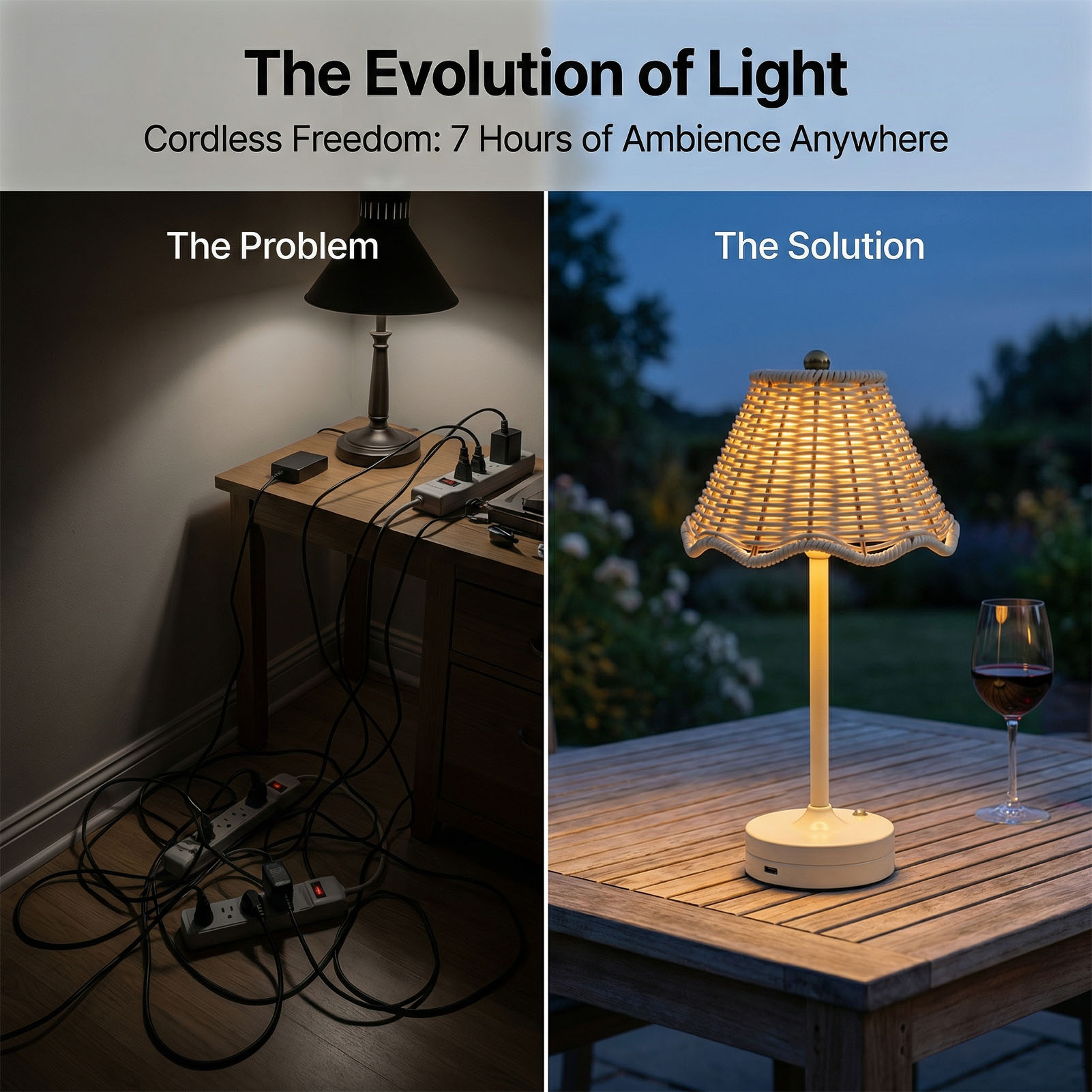 Lampu Meja Rotan Antik LED 3 W - Outdoor Furniture Sale ulasan dan harga