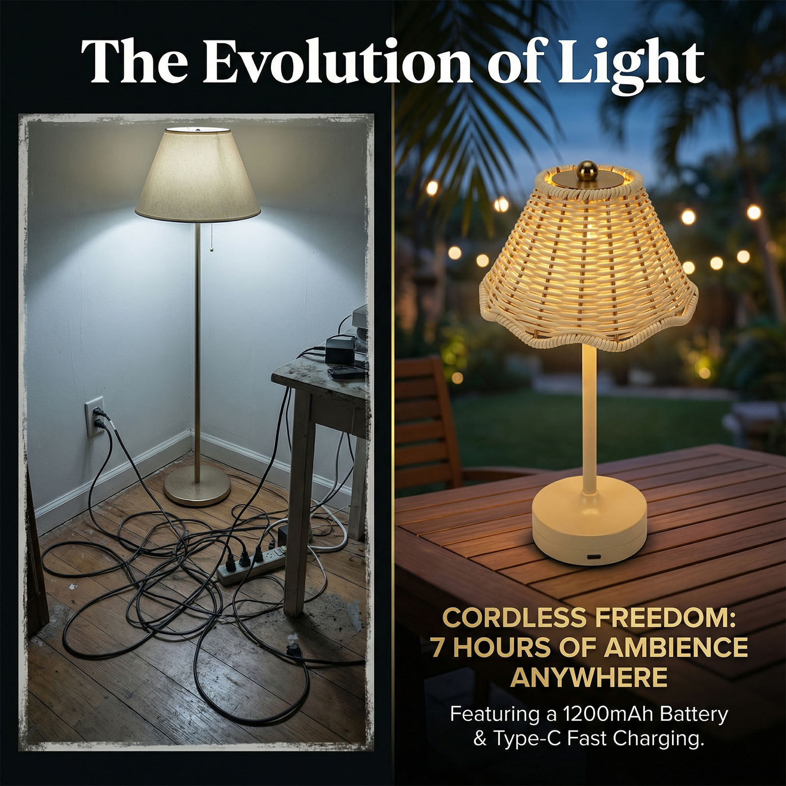 Lampu Meja Rotan Antik LED 3 W - Outdoor Furniture Sale ulasan dan harga