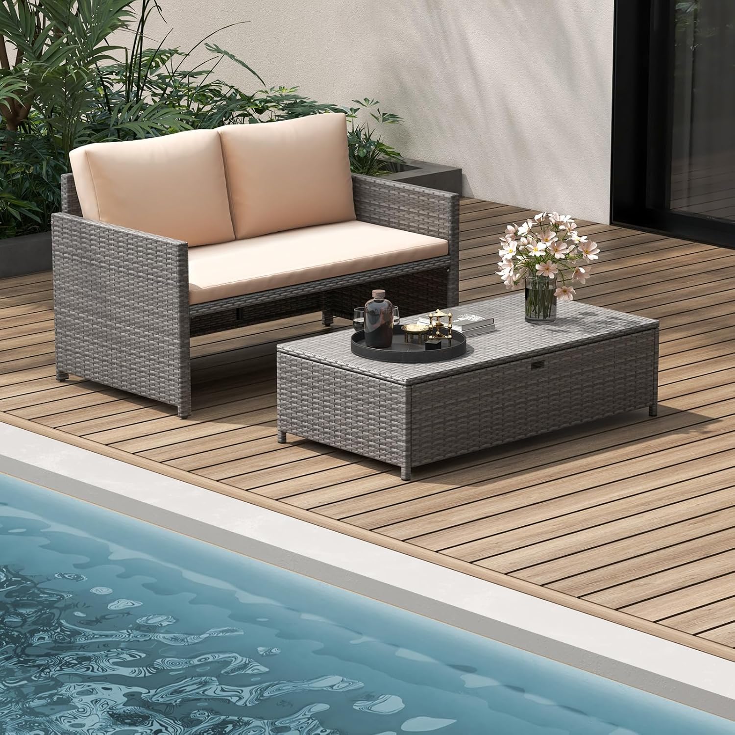 Kursi Santai Rotan untuk Teras - Outdoor Furniture Loveseat ulasan dan harga
