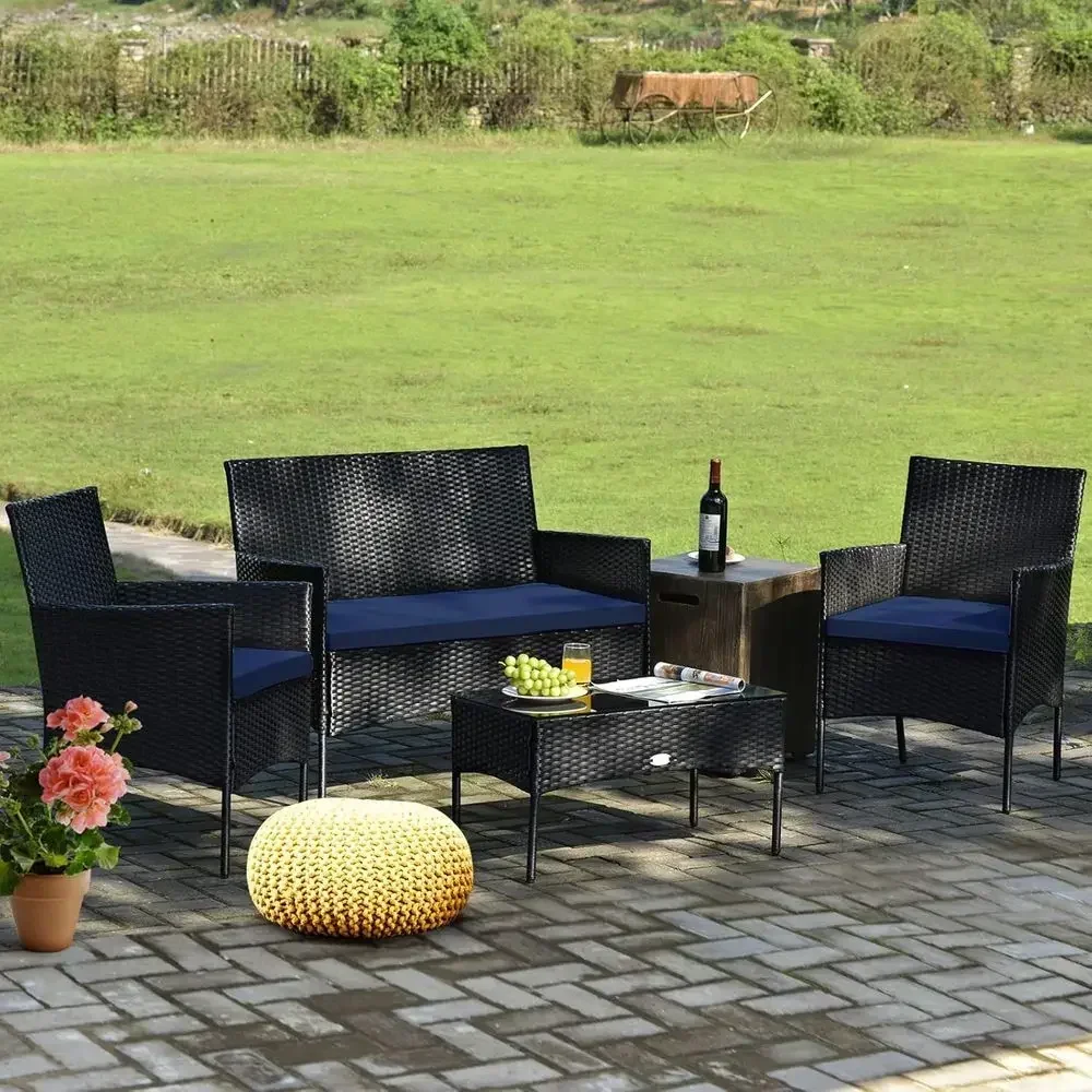 Set Furnitur Teras Rotan 4-Pot - Outdoor Furniture Loveseat ulasan dan harga
