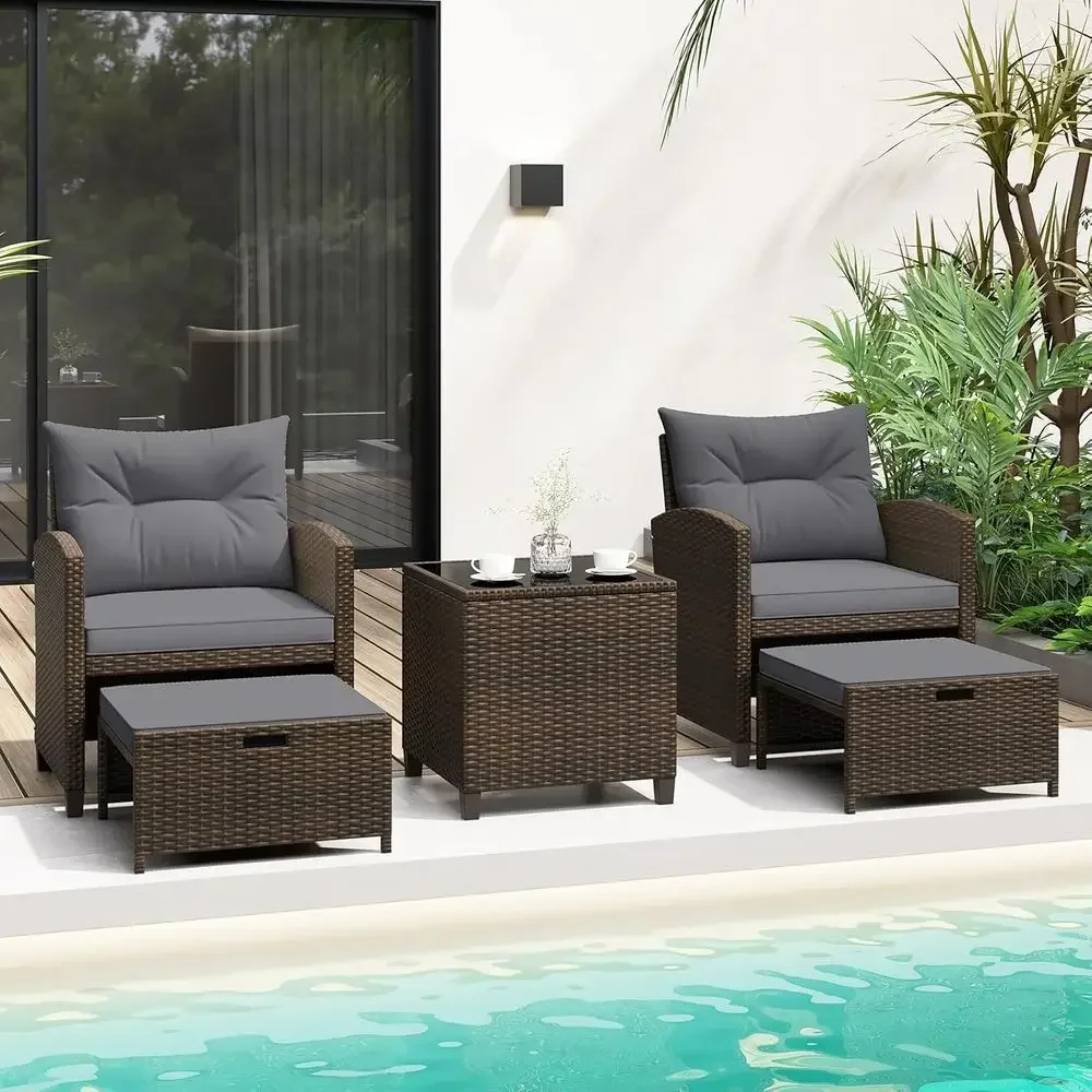Set Furnitur Teras 5-Potong de - Rattan Lounge Set ulasan dan harga