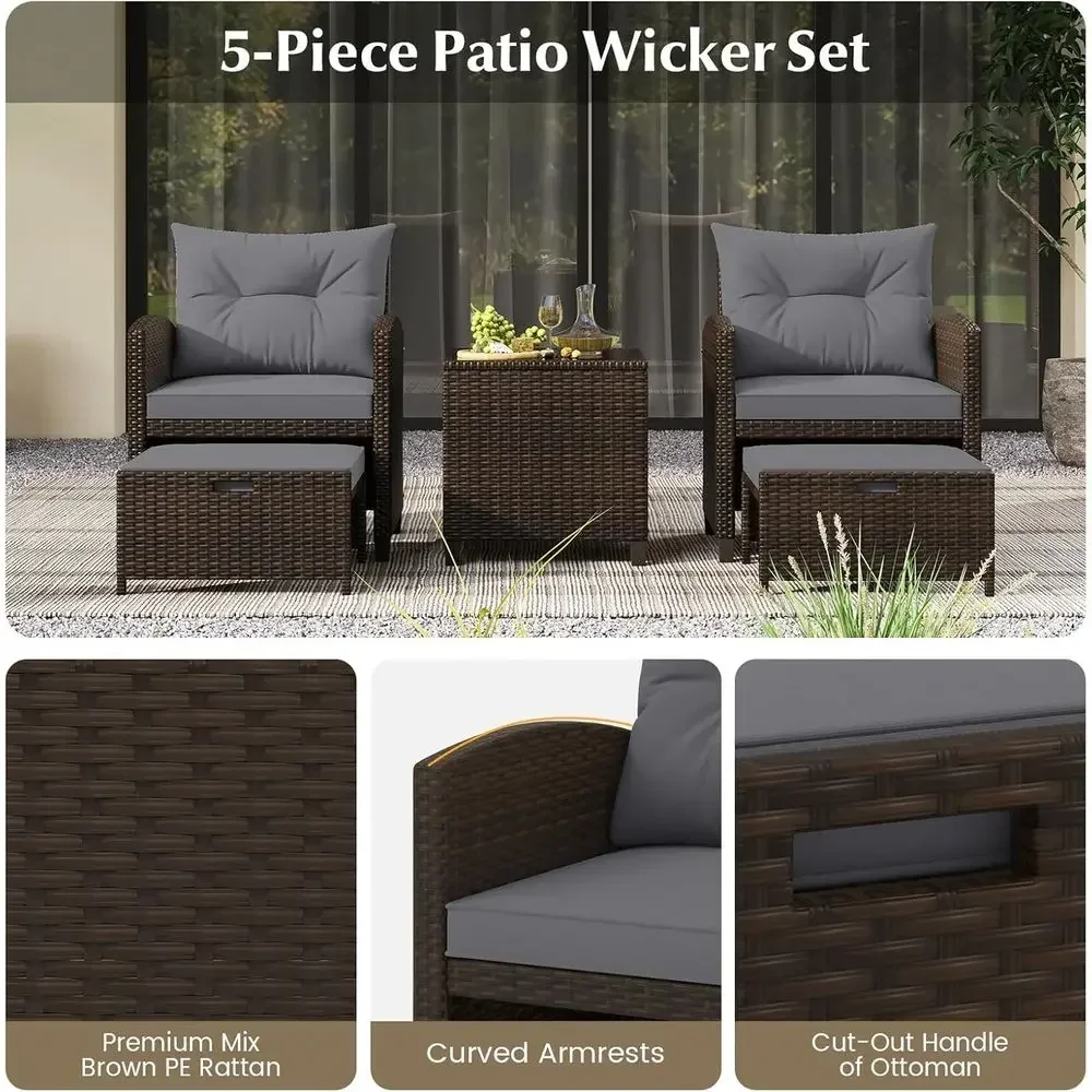 Set Furnitur Teras 5-Potong de - Rattan Lounge Set ulasan dan harga