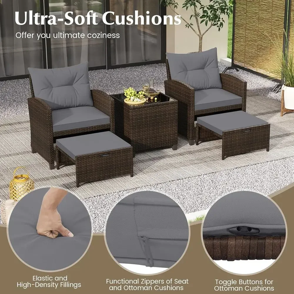 Set Furnitur Teras 5-Potong de - Rattan Lounge Set ulasan dan harga