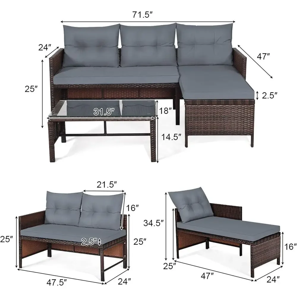 Set Furnitur Teras Rotan 3 Bag - Rattan Lounge Set ulasan dan harga