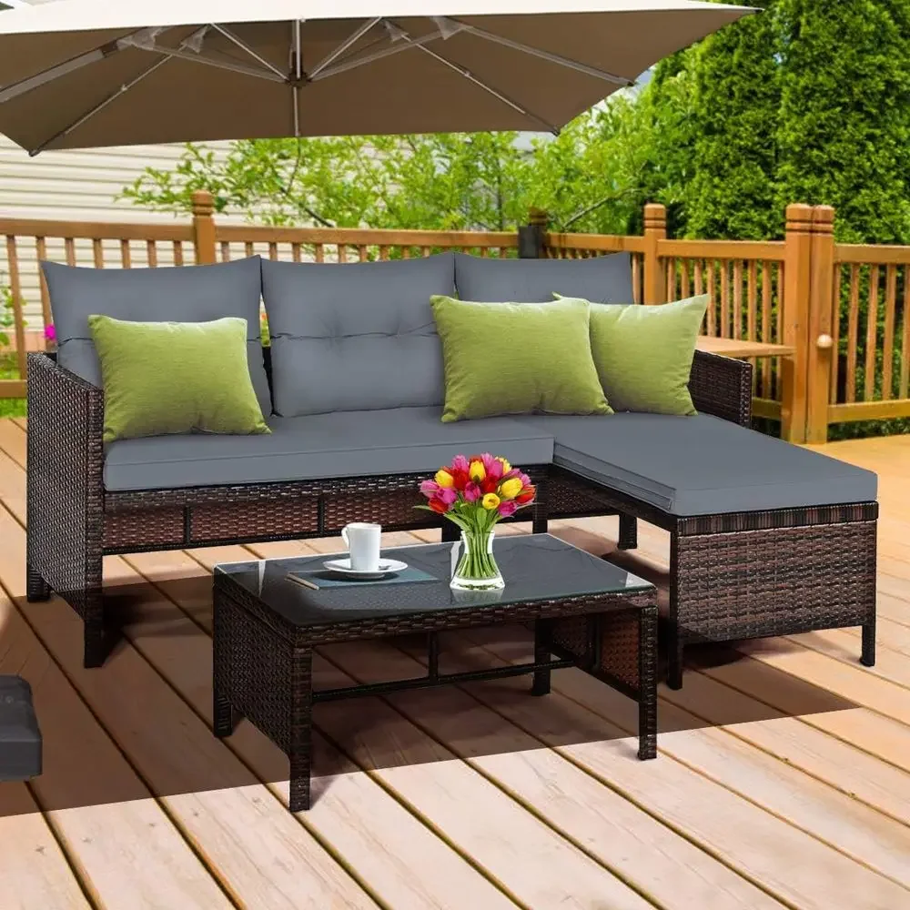 Set Furnitur Teras Rotan 3 Bag - Rattan Lounge Set ulasan dan harga