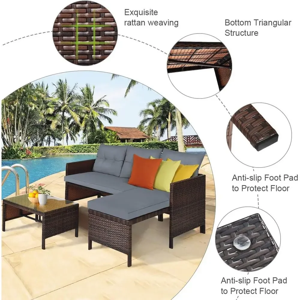 Set Furnitur Teras Rotan 3 Bag - Rattan Lounge Set ulasan dan harga