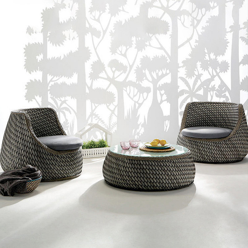 Set Furnitur Taman Kayu Nordik - Rattan Lounge Set ulasan dan harga