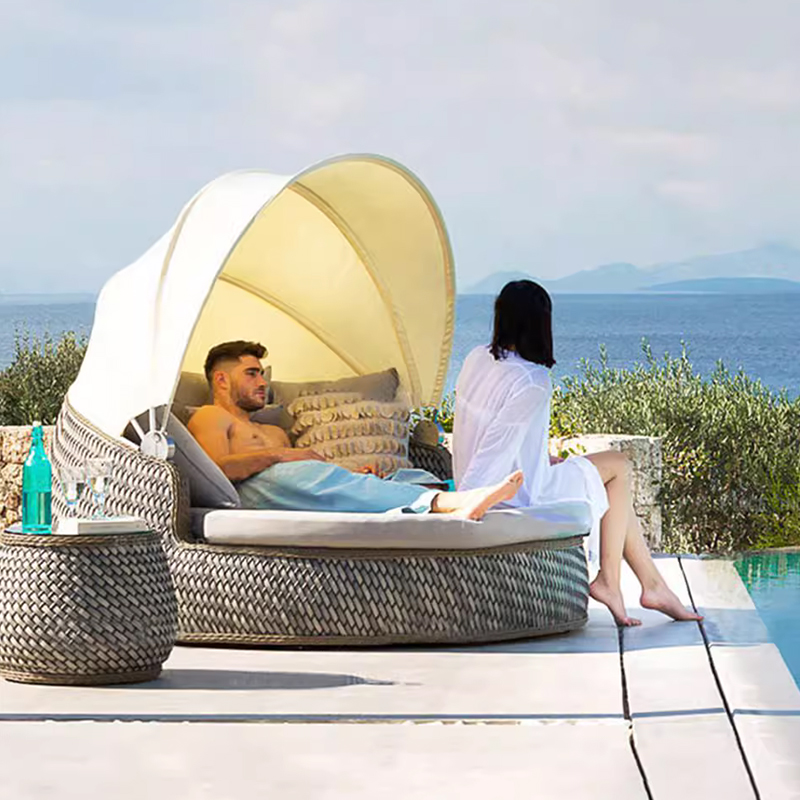Set Furnitur Taman Kayu Nordik - Rattan Lounge Set ulasan dan harga